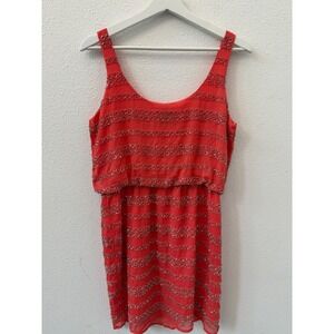 Romeo & Juliet Couture Coral Beaded Blouson Mini Dress RJ25043 Womens Large NWT